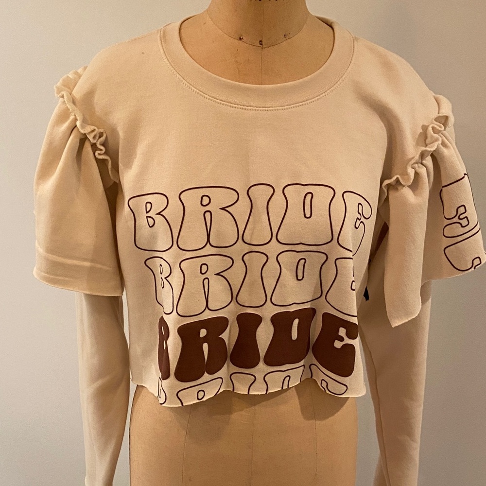 Calling all Brides! Restyled sweatshirt made out of a new garment.